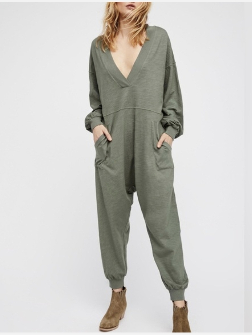 Natural Life Oversized Johnnie Jumpsuit 100% Cotton Olive Green XS